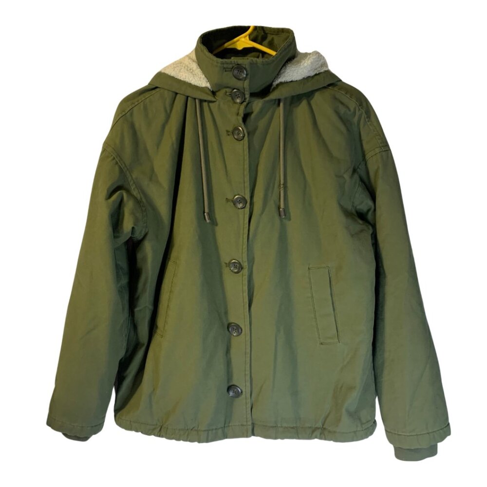BDG Urban Outfitters Sherpa Lined Utility Jacket Women's Sz XS Olive Green Hood